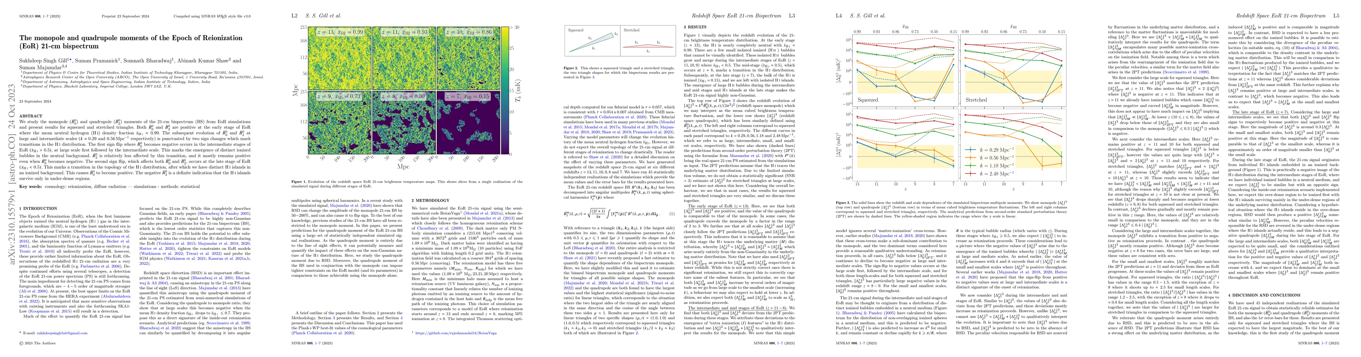 Thumbnail for The monopole and quadrupole moments of the Epoch of Reionization (EoR)
  21-cm bispectrum