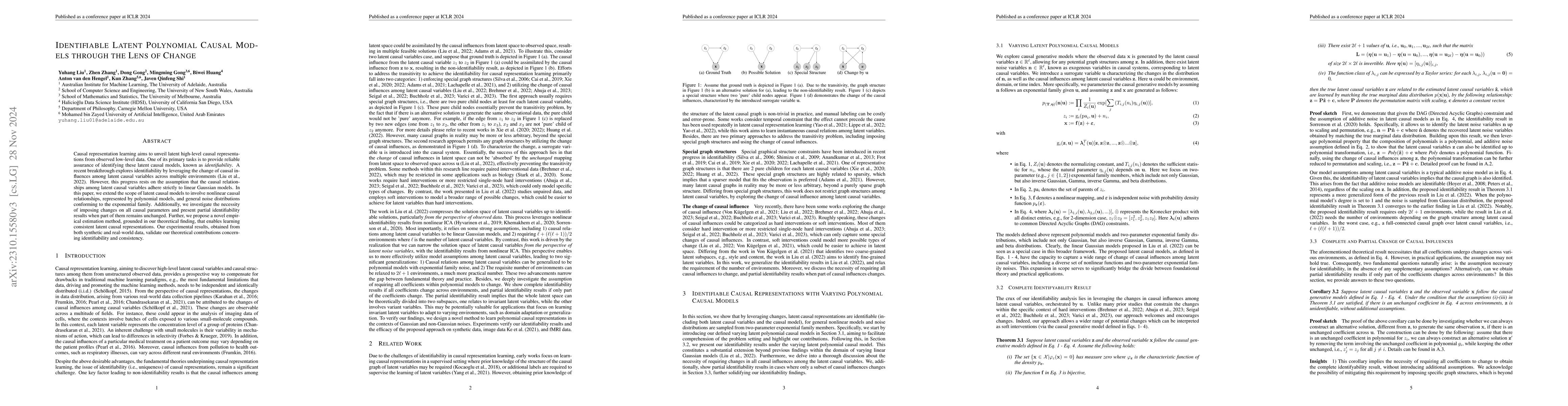Thumbnail for Identifiable Latent Polynomial Causal Models Through the Lens of Change