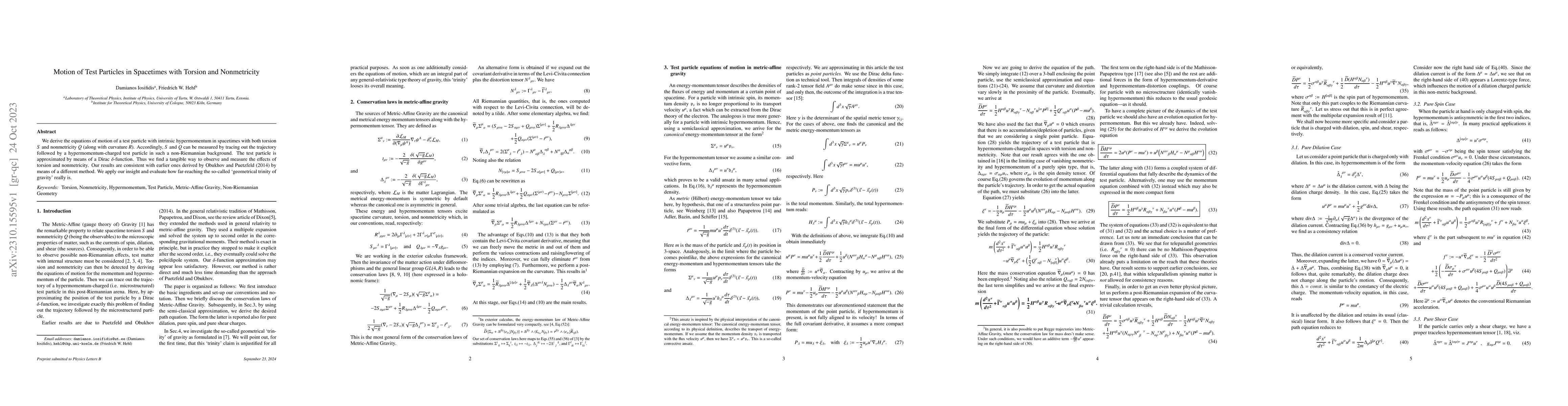 Thumbnail for Motion of Test Particles in Spacetimes with Torsion and Nonmetricity
