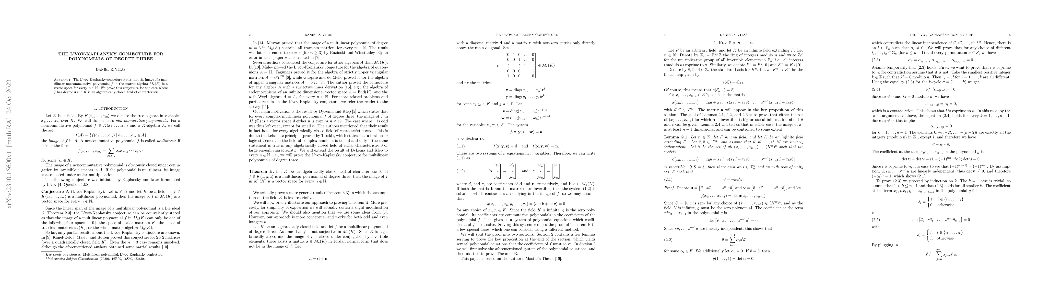 Thumbnail for The L'vov-Kaplansky Conjecture for Polynomials of Degree Three