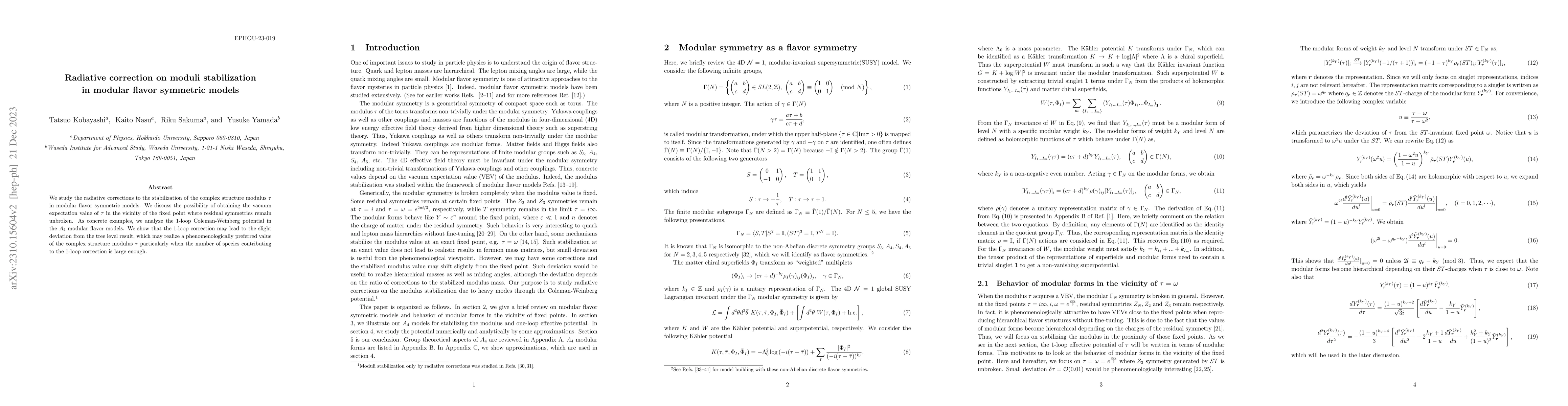 Thumbnail for Radiative correction on moduli stabilization in modular flavor symmetric
  models