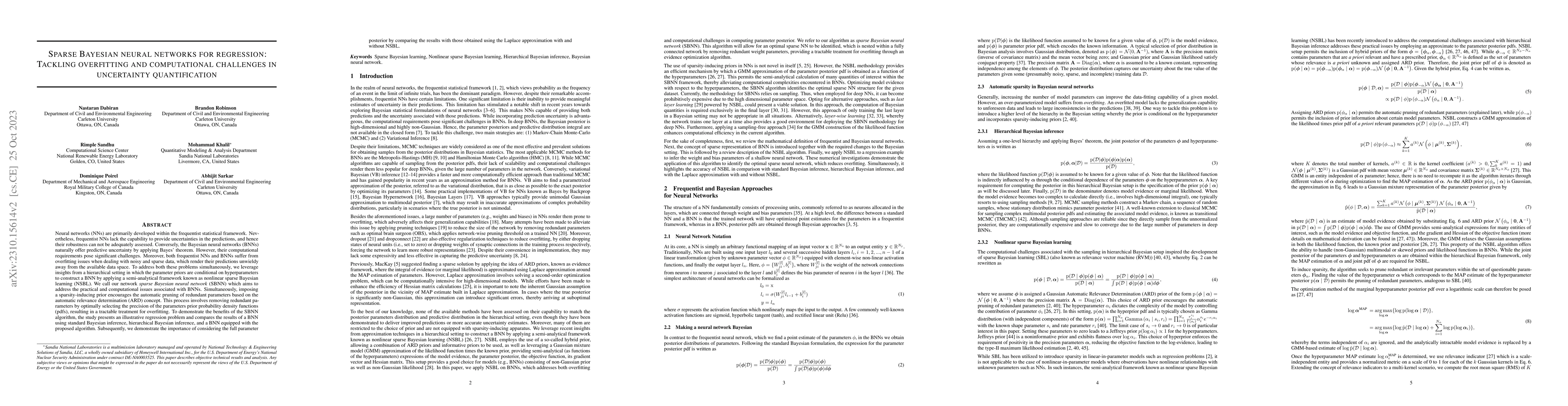 Thumbnail for Sparse Bayesian neural networks for regression: Tackling overfitting and
  computational challenges in uncertainty quantification