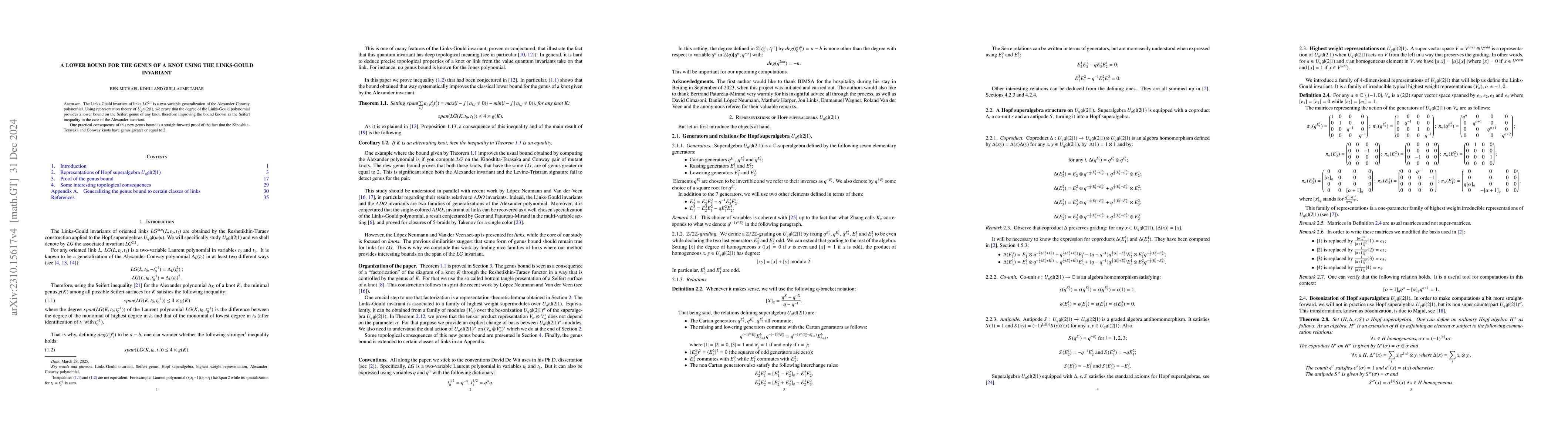 Thumbnail for A lower bound for the genus of a knot using the Links-Gould invariant