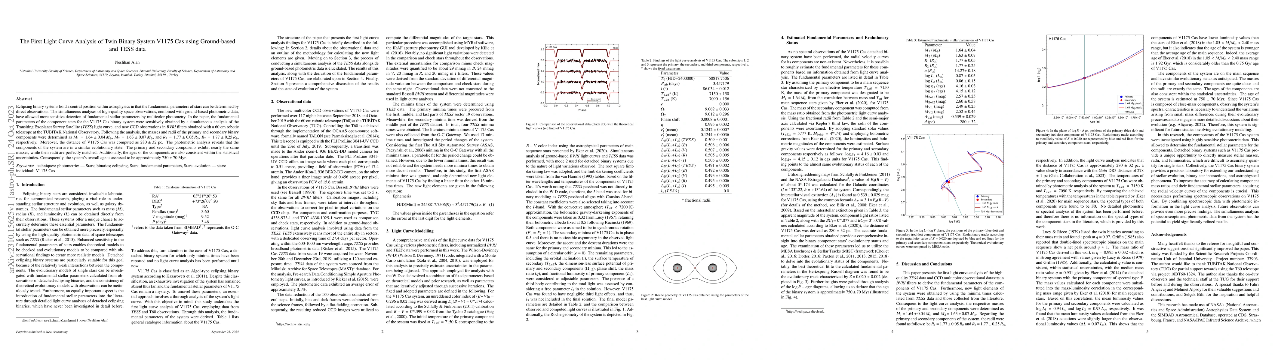 Thumbnail for The First Light Curve Analysis of Twin Binary System V1175 Cas using
  Ground-based and TESS data