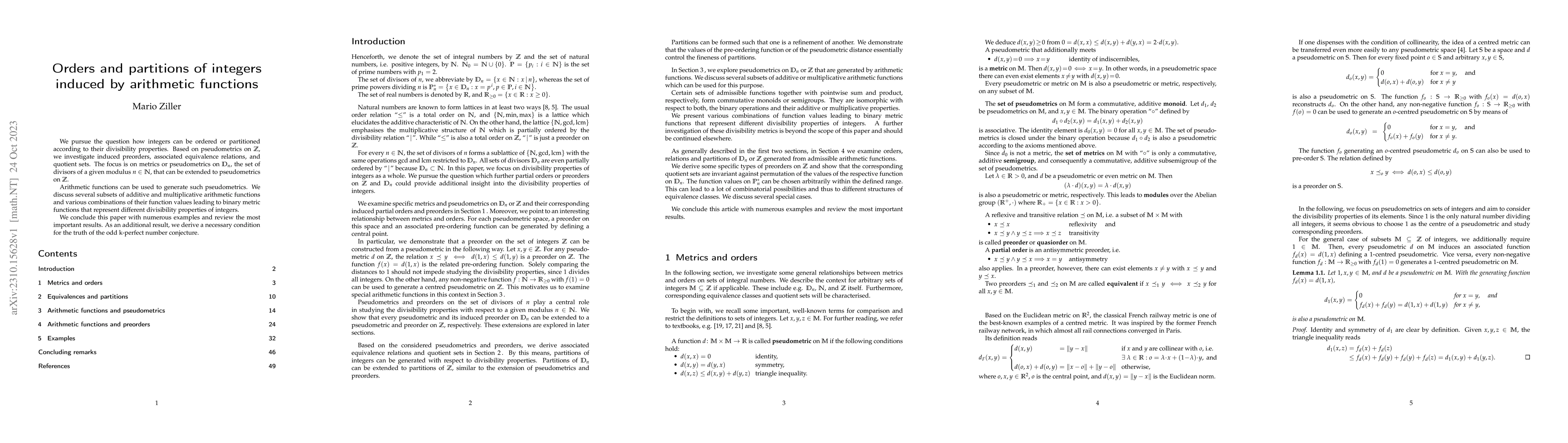 Thumbnail for Orders and partitions of integers induced by arithmetic functions