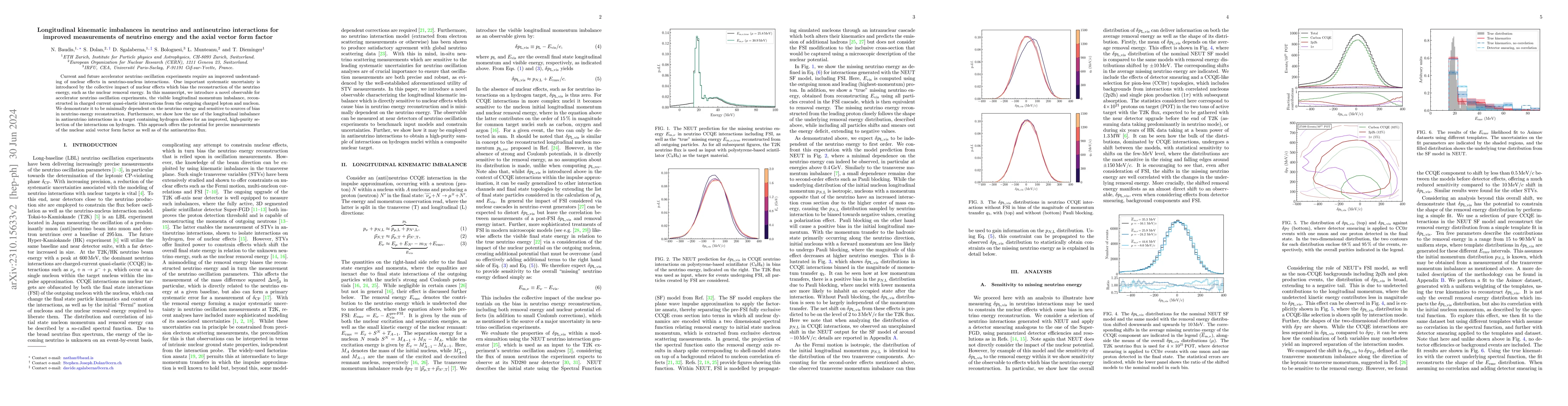 Thumbnail for Longitudinal kinematic imbalances in neutrino and antineutrino
  interactions for improved measurements of neutrino energy and the axial
  vector form factor