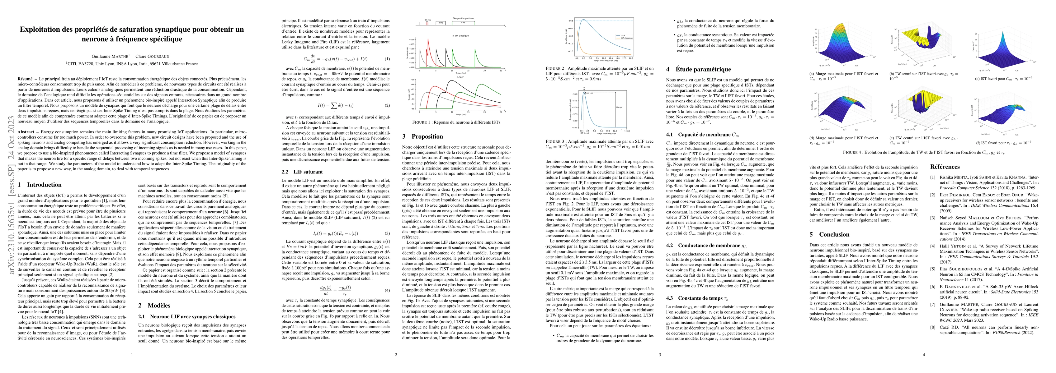 Thumbnail for Exploitation des propri{\'e}t{\'e}s de saturation synaptique pour
  obtenir un neurone {\`a} fr{\'e}quence sp{\'e}cifique