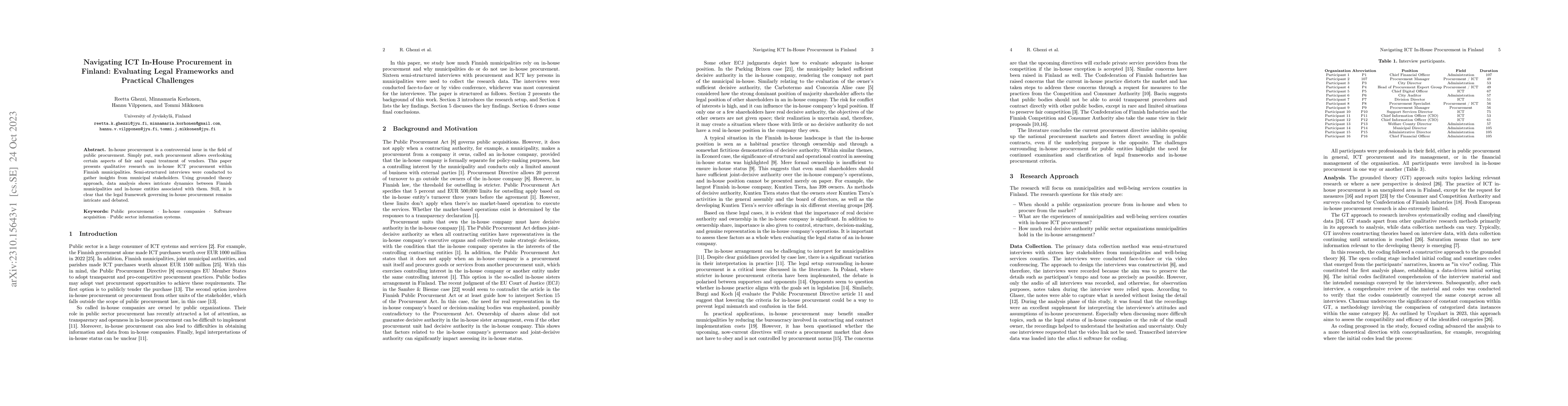 Thumbnail for Navigating ICT In-House Procurement in Finland: Evaluating Legal
  Frameworks and Practical Challenges