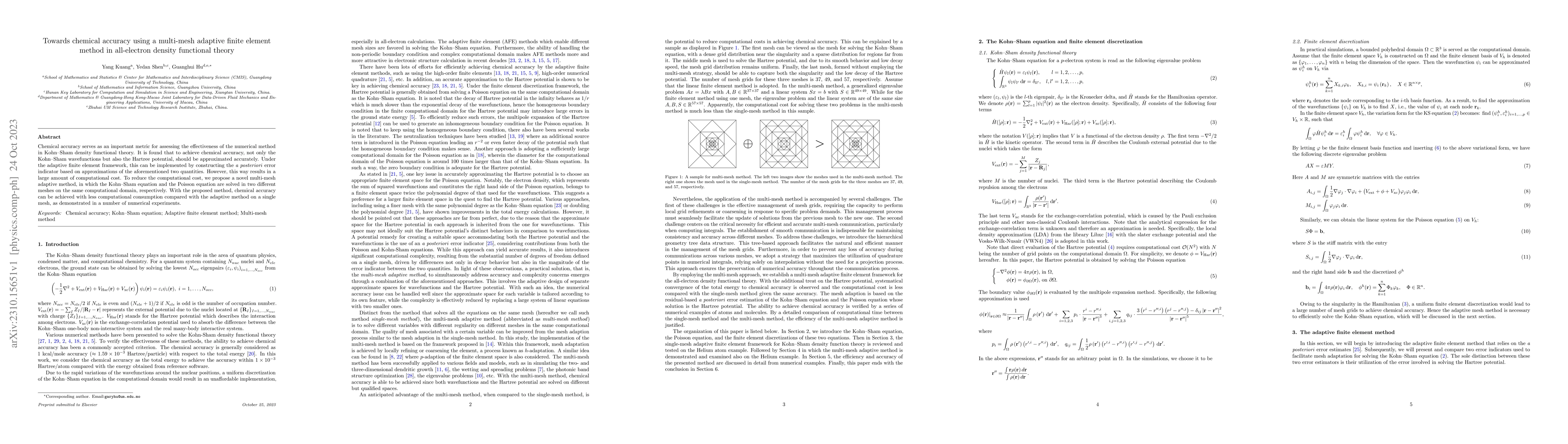 Thumbnail for Towards chemical accuracy using a multi-mesh adaptive finite element
  method in all-electron density functional theory