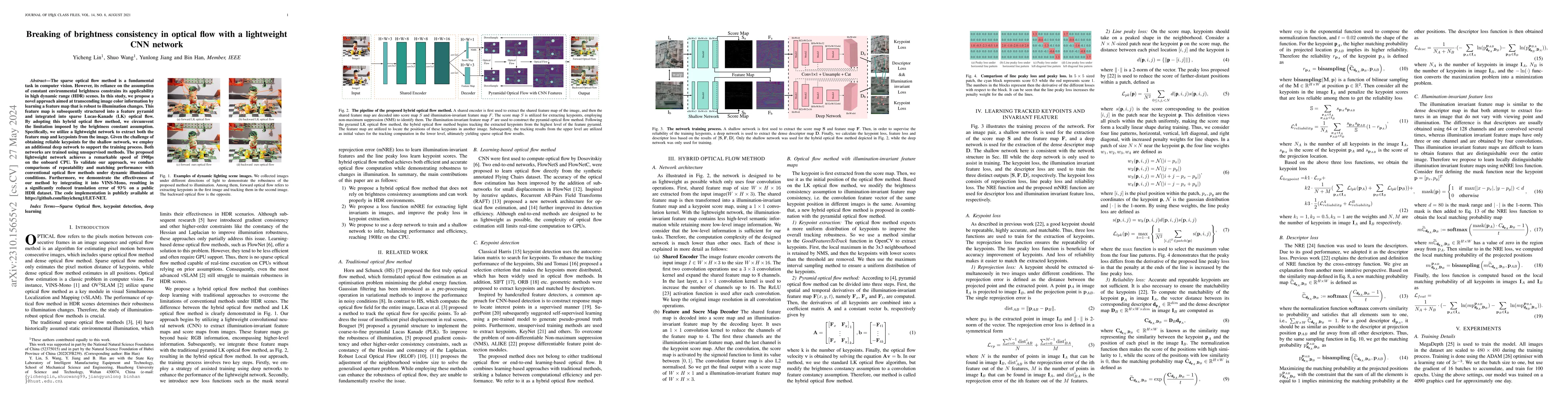 Thumbnail for Breaking of brightness consistency in optical flow with a lightweight
  CNN network