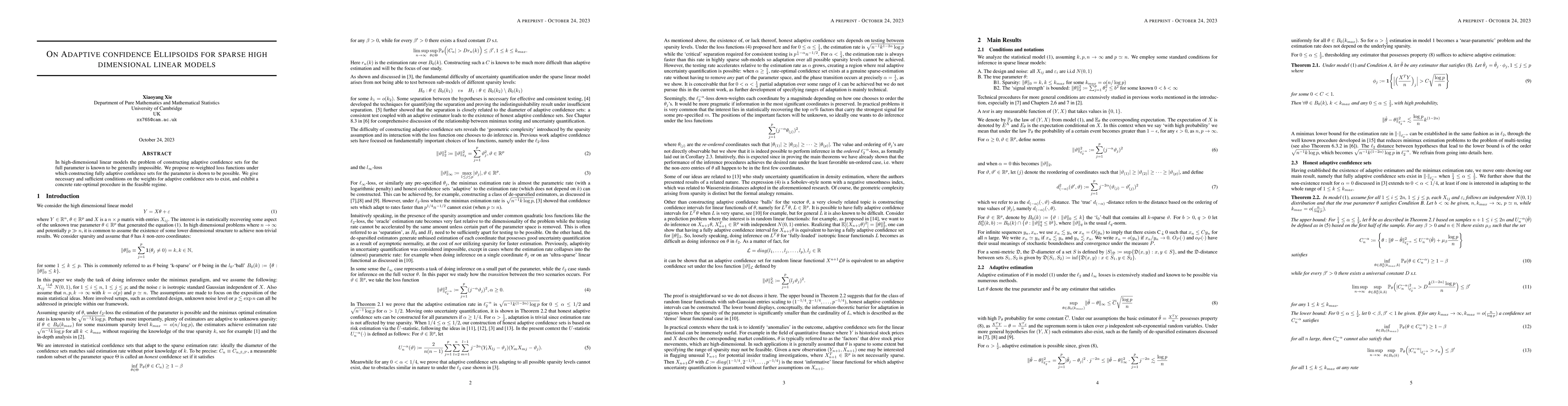 Thumbnail for On Adaptive confidence Ellipsoids for sparse high dimensional linear
  models