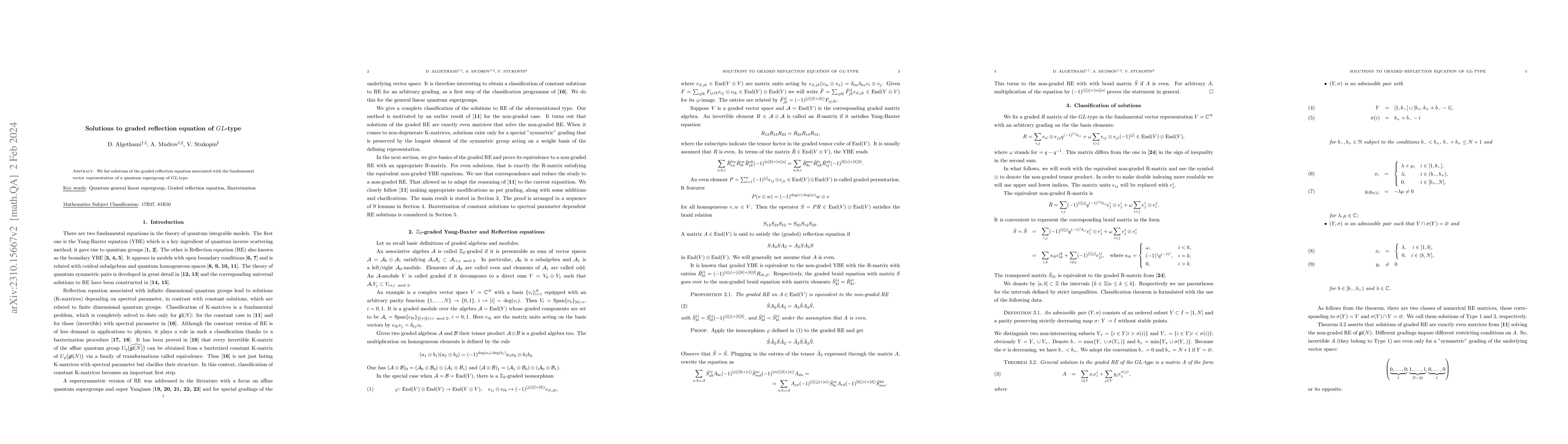 Thumbnail for Solutions to graded reflection equation of GL-type