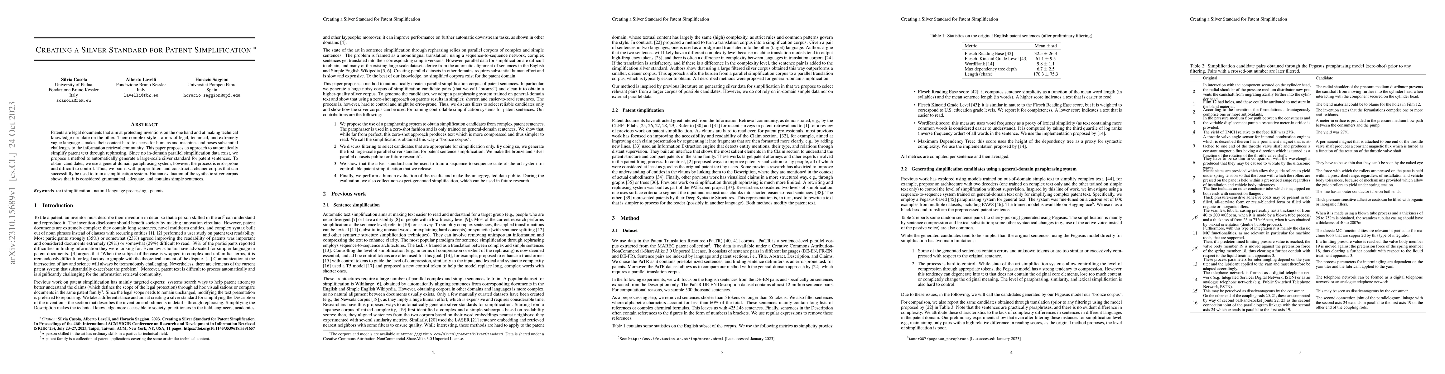 Thumbnail for Creating a silver standard for patent simplification