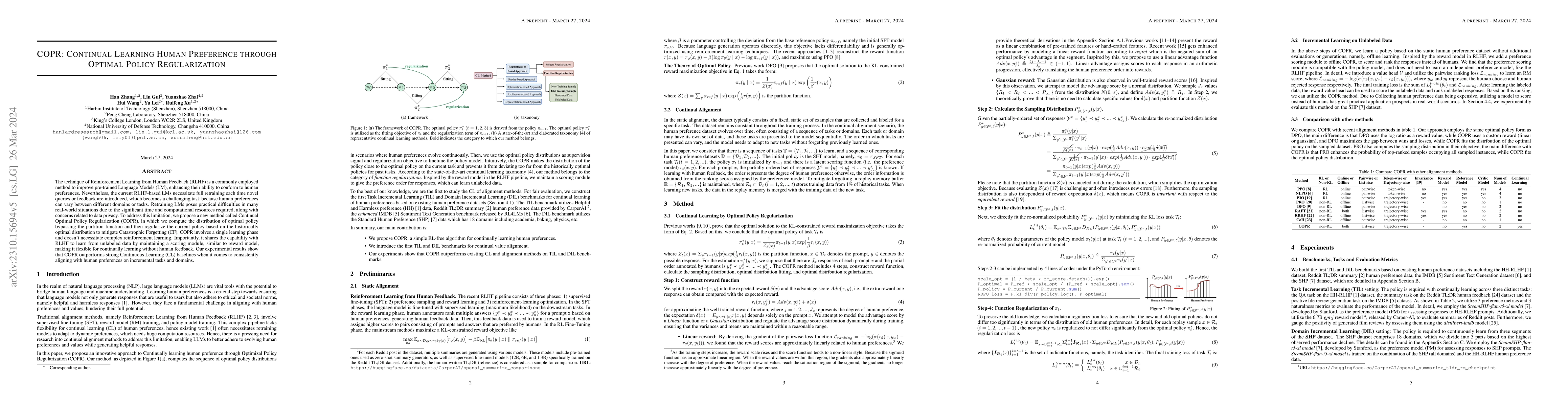 Thumbnail for COPR: Continual Learning Human Preference through Optimal Policy
  Regularization