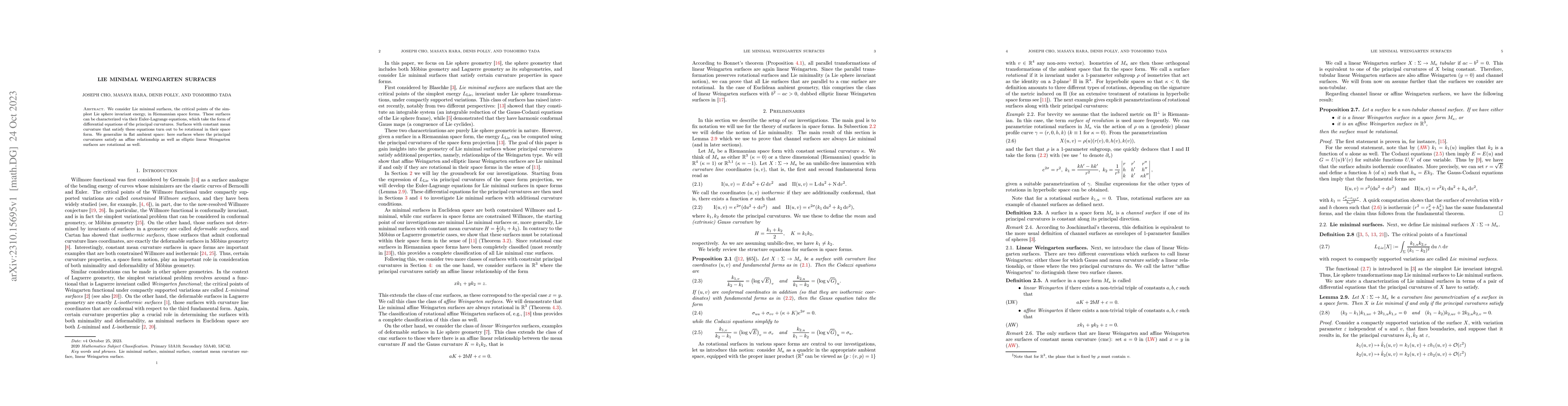 Thumbnail for Lie minimal Weingarten surfaces