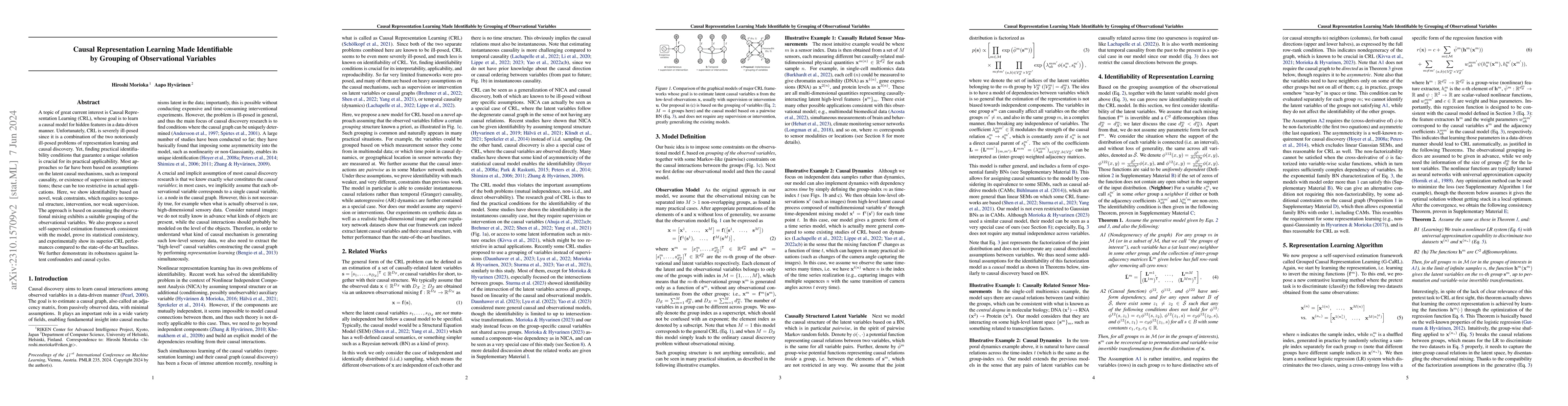 Thumbnail for Causal Representation Learning Made Identifiable by Grouping of
  Observational Variables