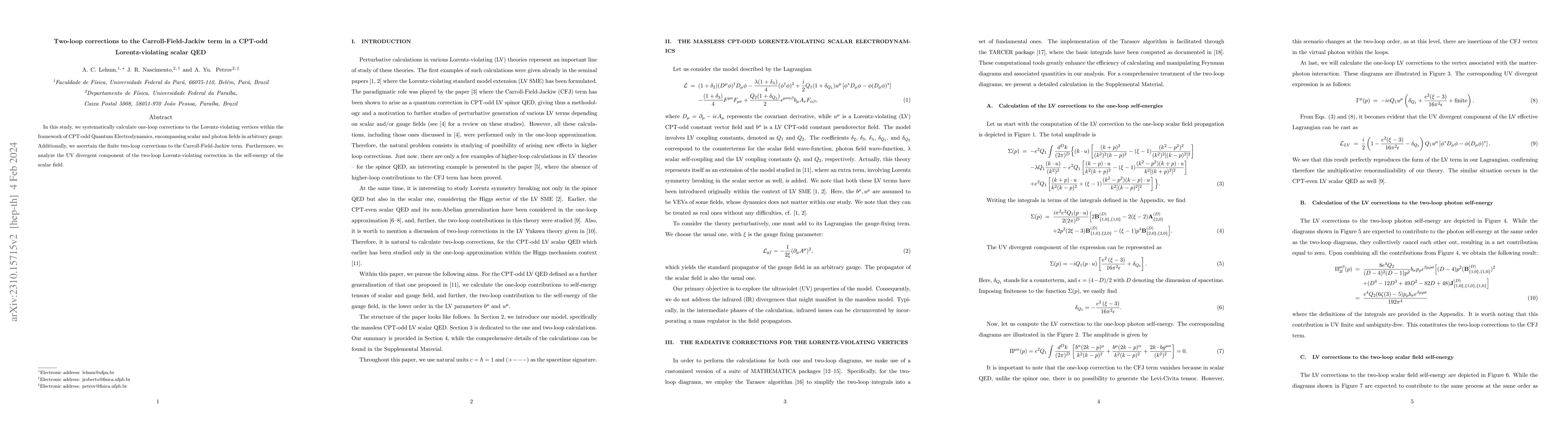 Thumbnail for Two-loop corrections to the Carroll-Field-Jackiw term in a CPT-odd
  Lorentz-violating scalar QED