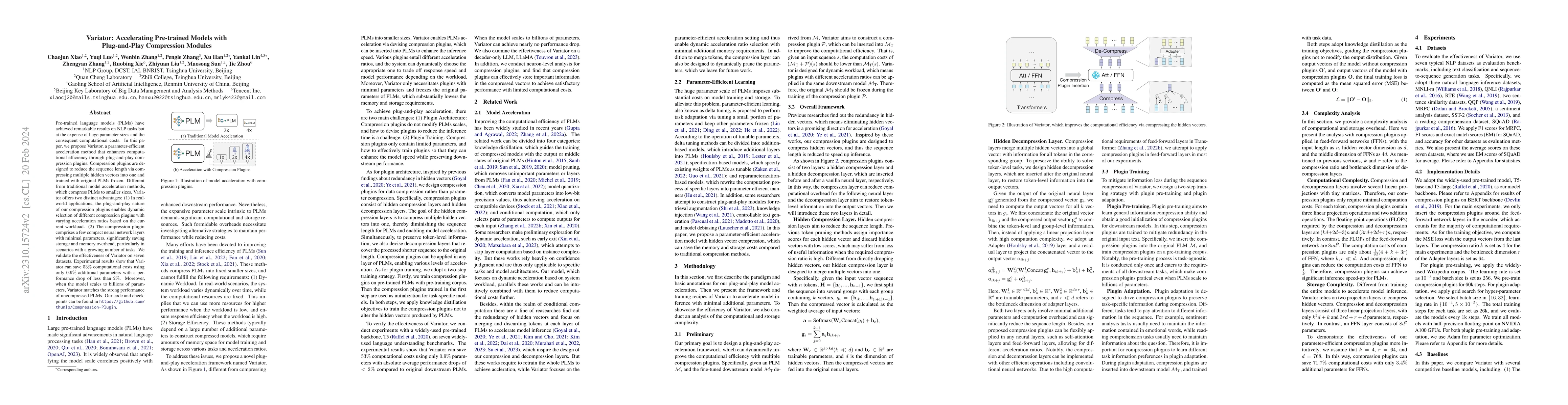 Thumbnail for Variator: Accelerating Pre-trained Models with Plug-and-Play Compression
  Modules