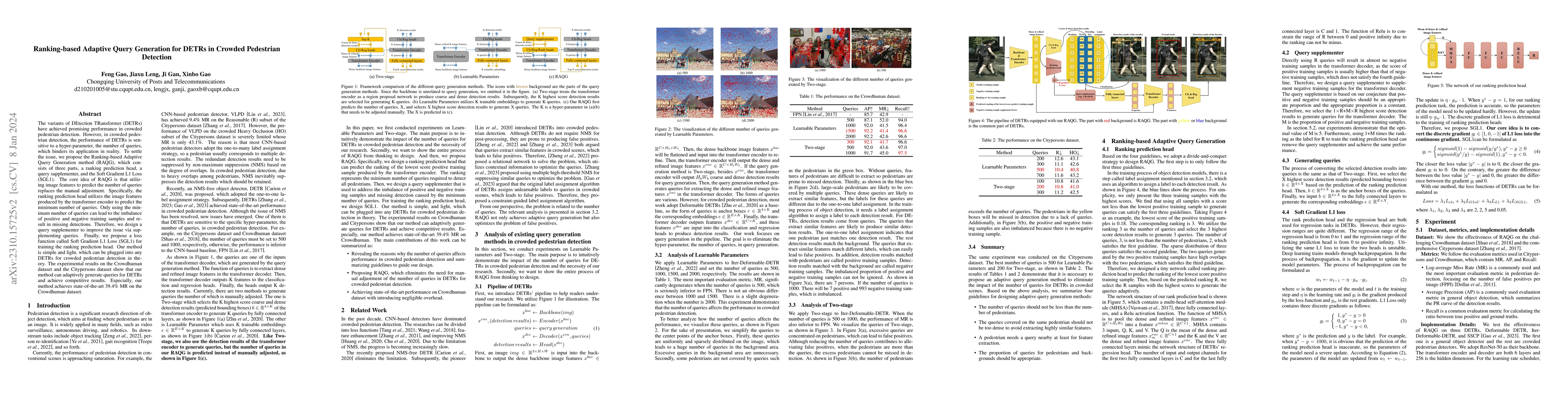 Thumbnail for Ranking-based Adaptive Query Generation for DETRs in Crowded Pedestrian
  Detection