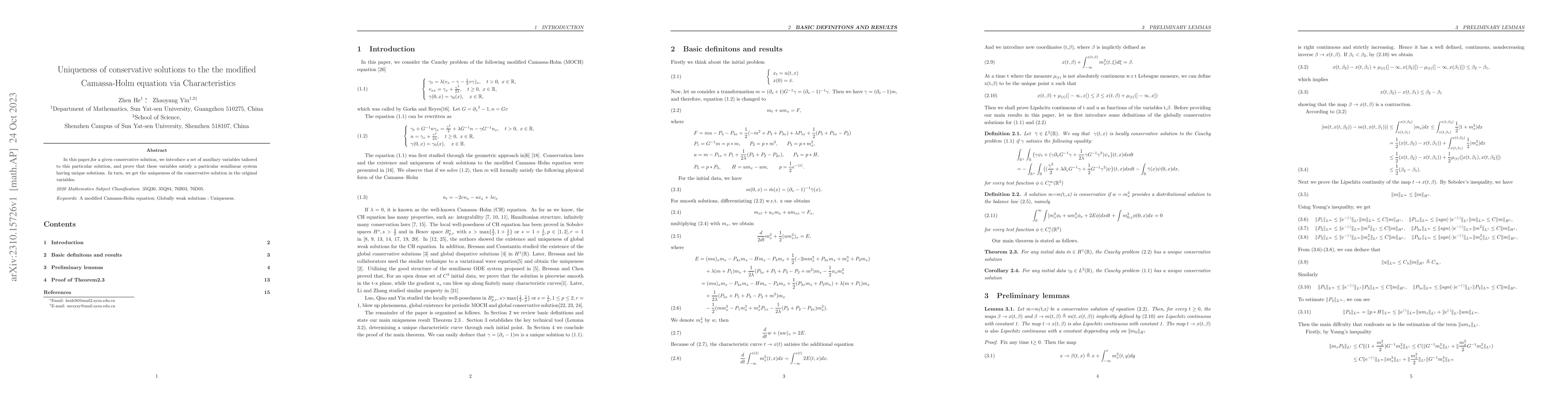 Thumbnail for Uniqueness of conservative solutions to the the modified Camassa-Holm
  equation via Characteristics