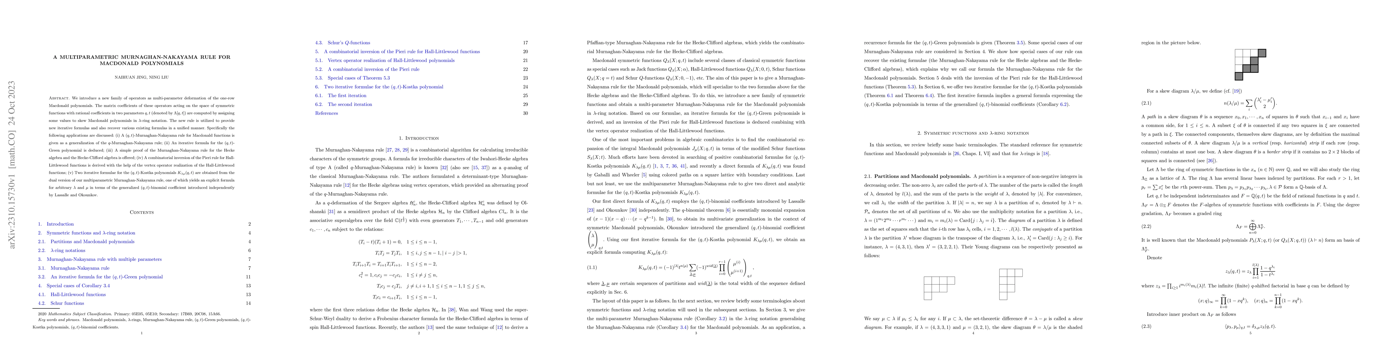 Thumbnail for A multiparametric Murnaghan-Nakayama rule for Macdonald polynomials