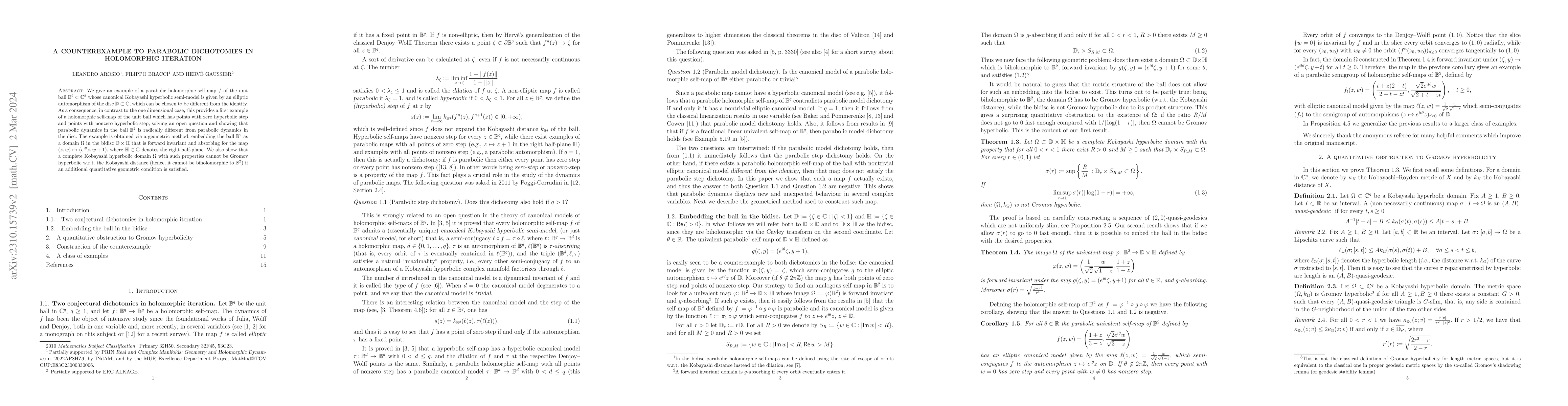 Thumbnail for A counterexample to parabolic dichotomies in holomorphic iteration