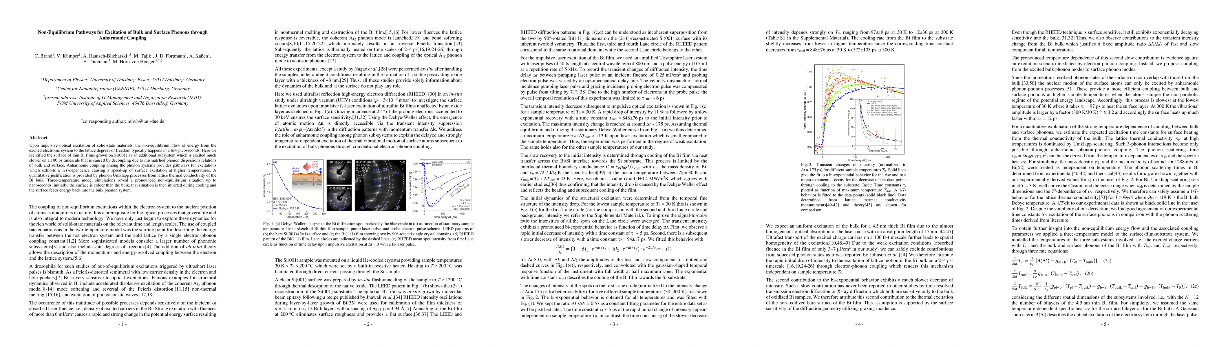 Thumbnail for Non-Equilibrium Pathways for Excitation of Bulk and Surface Phonons
  through Anharmonic Coupling