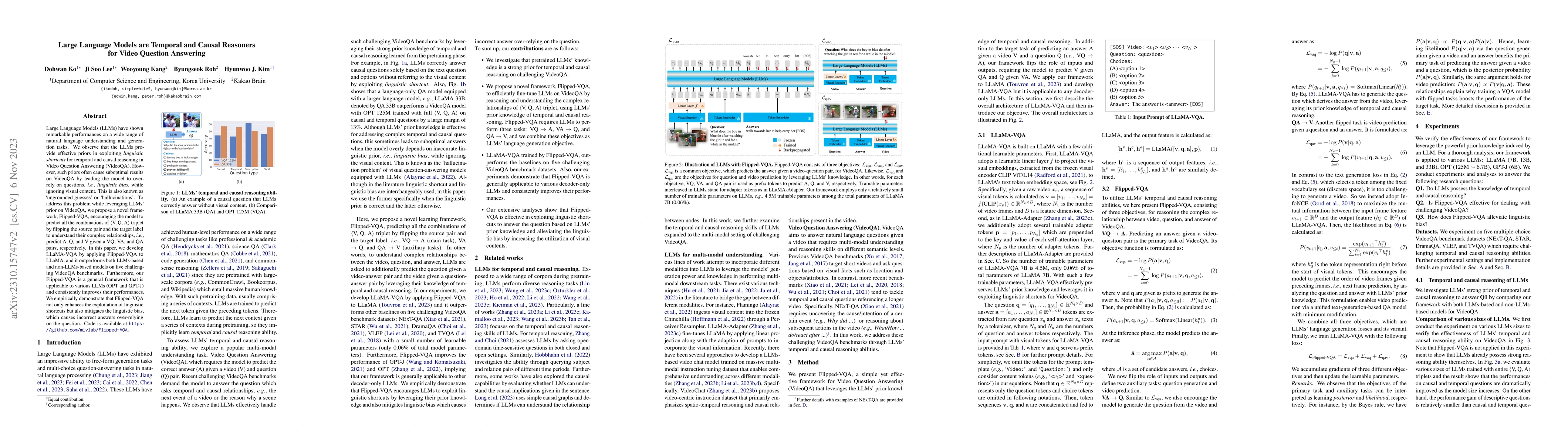 Thumbnail for Large Language Models are Temporal and Causal Reasoners for Video
  Question Answering