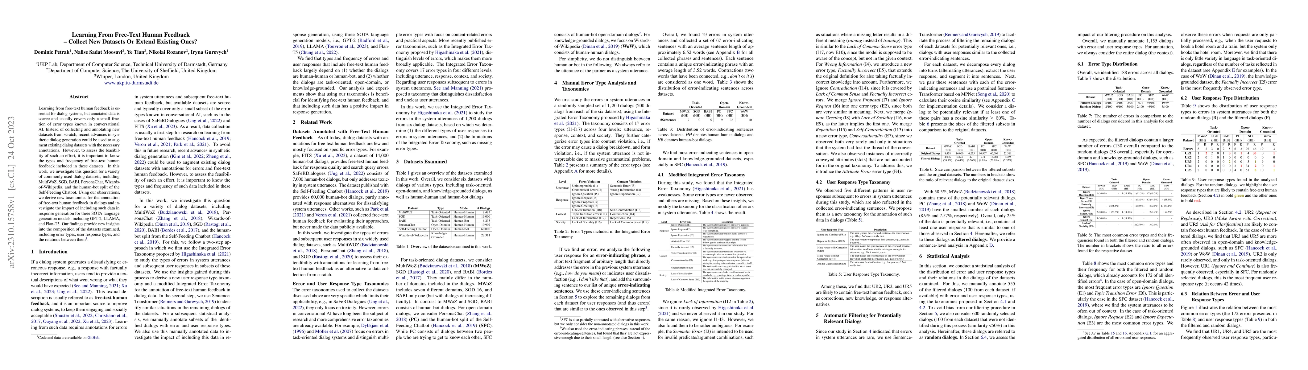 Thumbnail for Learning From Free-Text Human Feedback -- Collect New Datasets Or Extend
  Existing Ones?