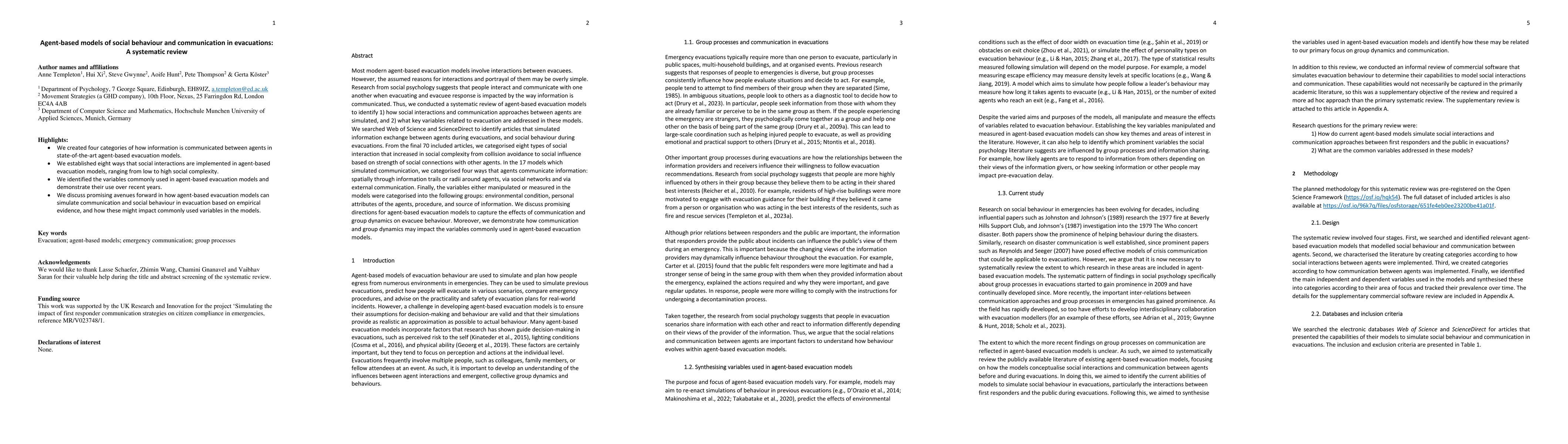 Thumbnail for Agent-based models of social behaviour and communication in evacuations:
  A systematic review