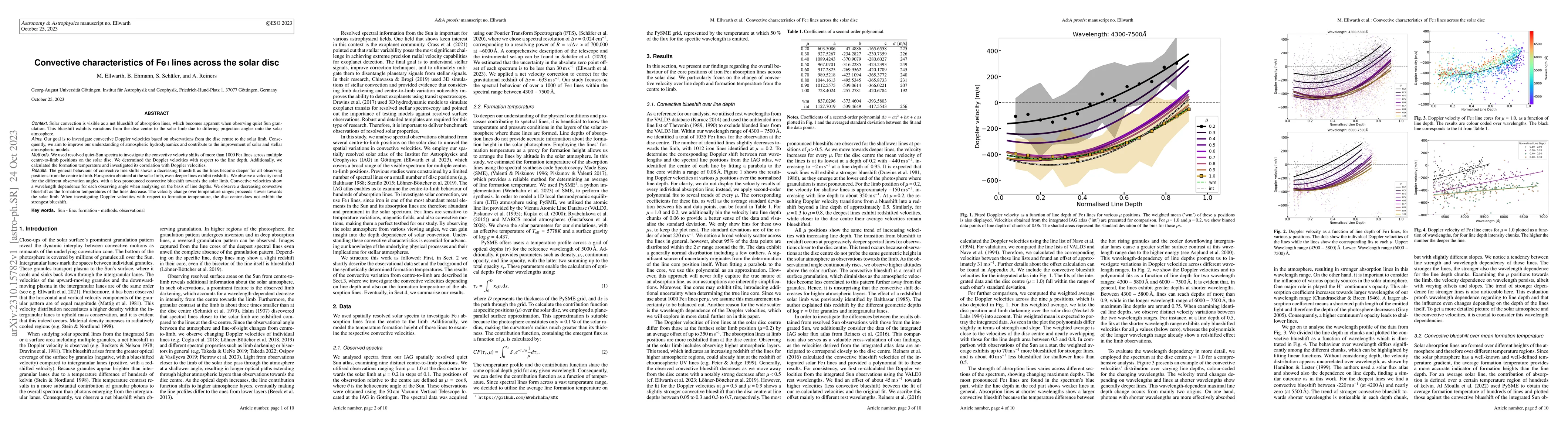 Thumbnail for Convective characteristics of Fe I lines across the solar disc