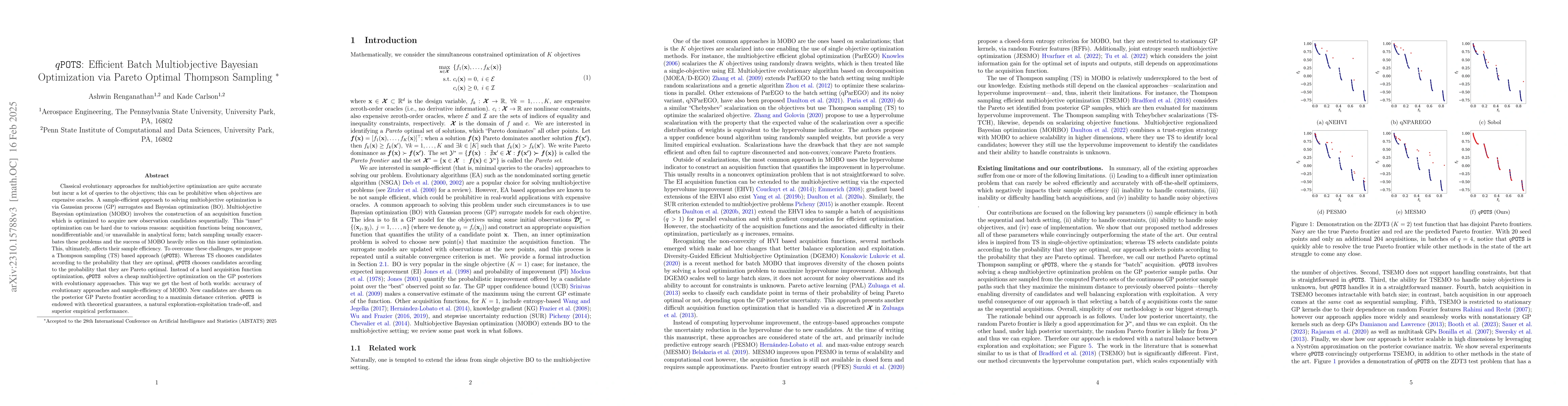 Thumbnail for qPOTS: Efficient batch multiobjective Bayesian optimization via Pareto
  optimal Thompson sampling