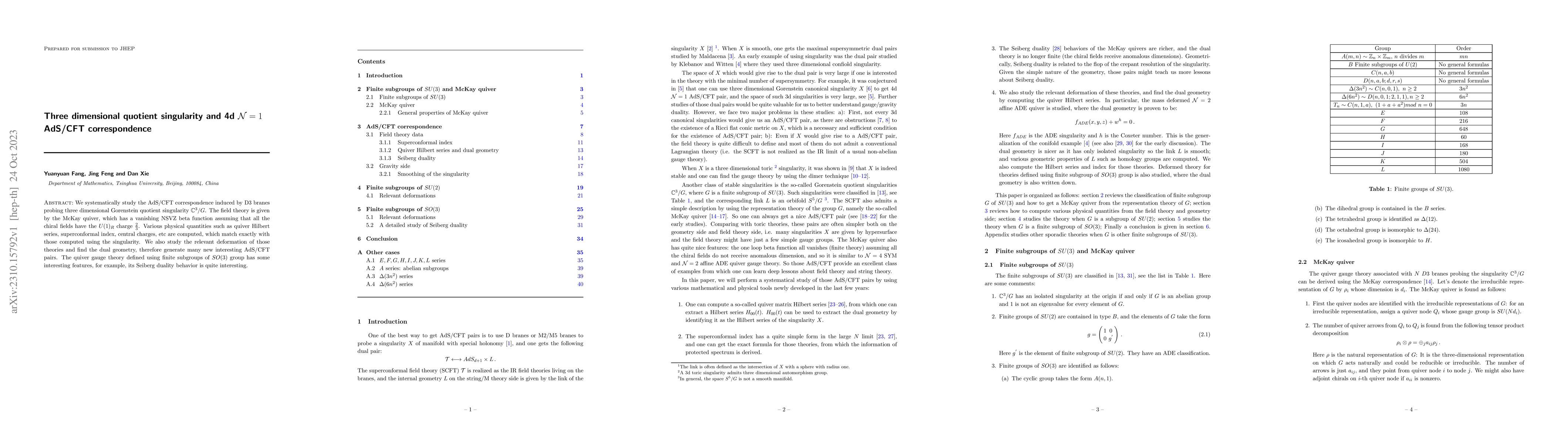 Thumbnail for Three dimensional quotient singularity and 4d $\mathcal{N}=1$ AdS/CFT
  correspondence