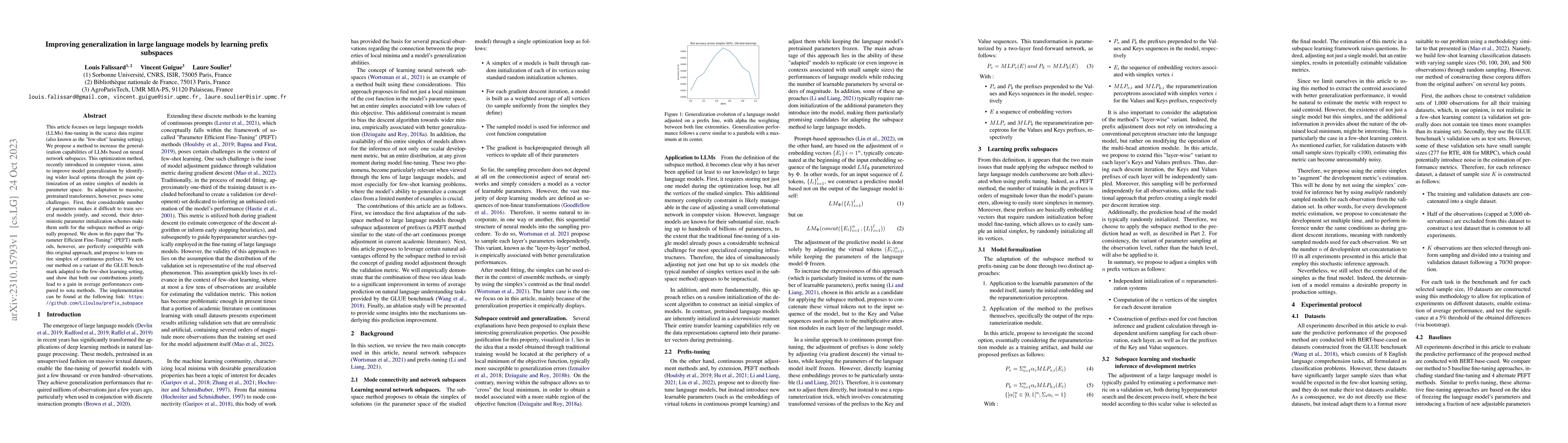Thumbnail for Improving generalization in large language models by learning prefix
  subspaces