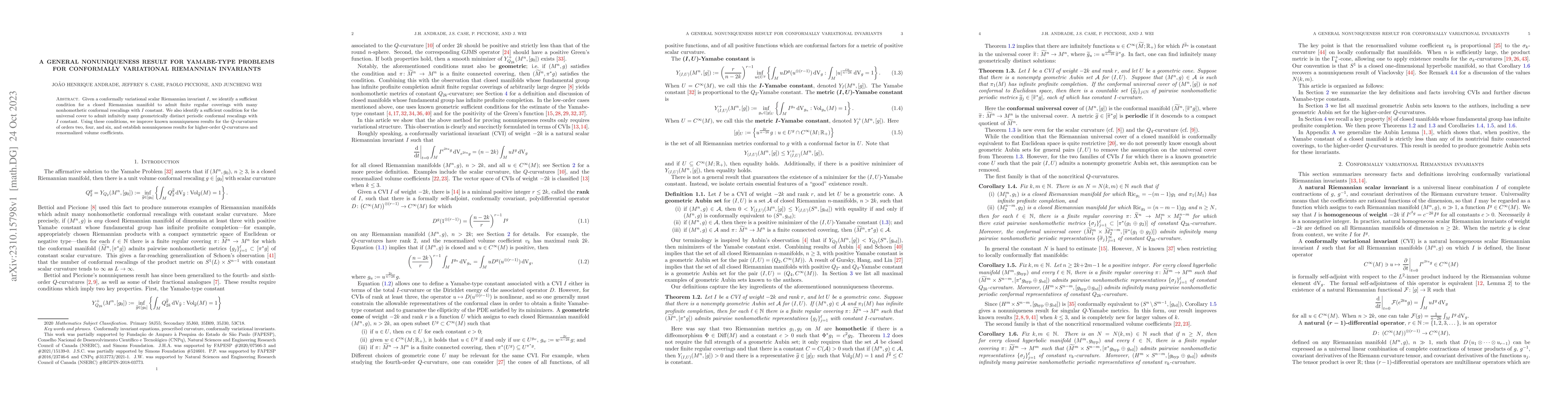 Thumbnail for A general nonuniqueness result for Yamabe-type problems for conformally
  variational Riemannian invariants