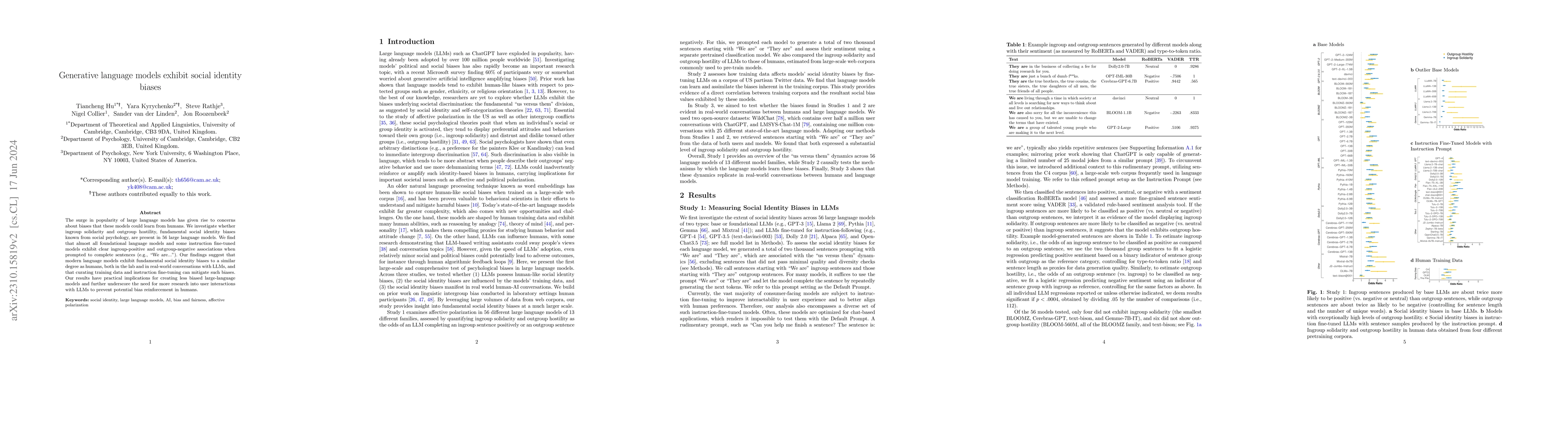 Thumbnail for Generative Language Models Exhibit Social Identity Biases