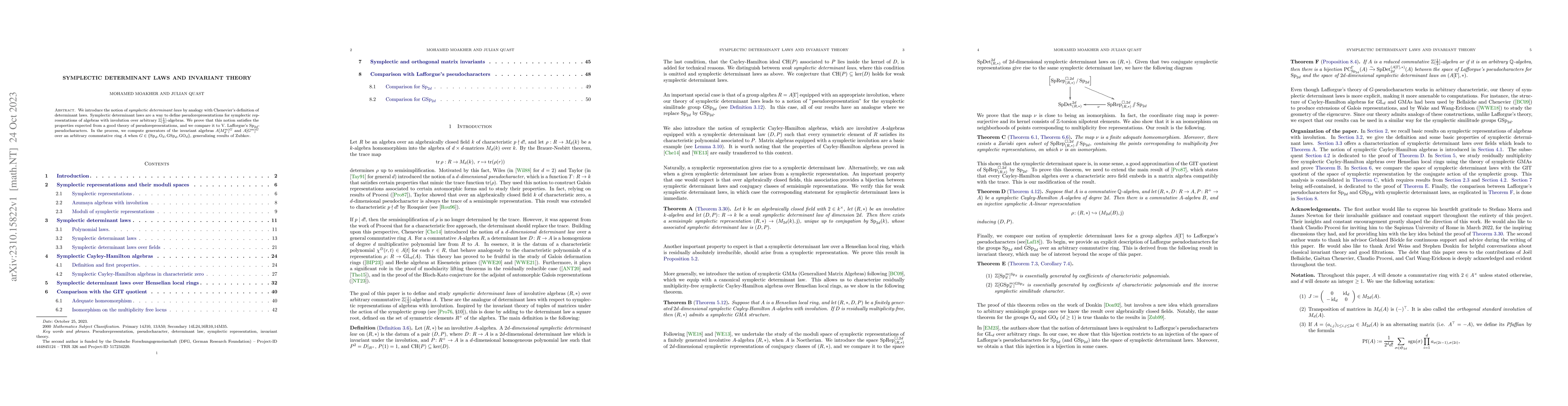 Thumbnail for Symplectic determinant laws and invariant theory