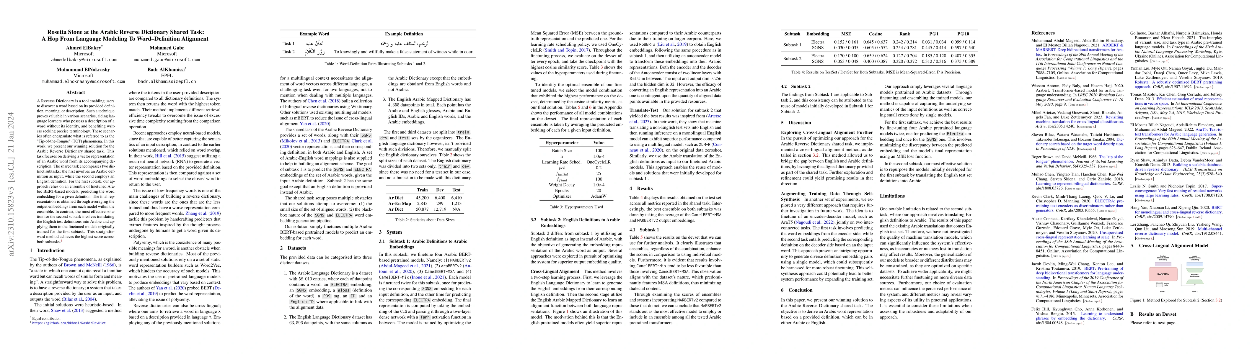 Thumbnail for Rosetta Stone at KSAA-RD Shared Task: A Hop From Language Modeling To
  Word--Definition Alignment
