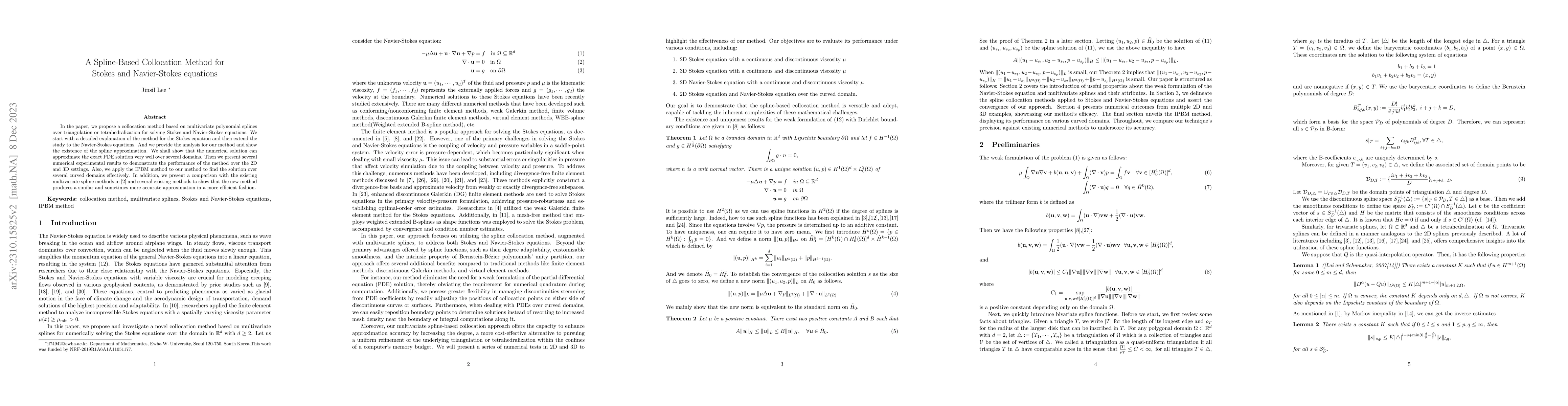Thumbnail for A Spline-Based Collocation Method for Stokes and Navier-Stokes equations