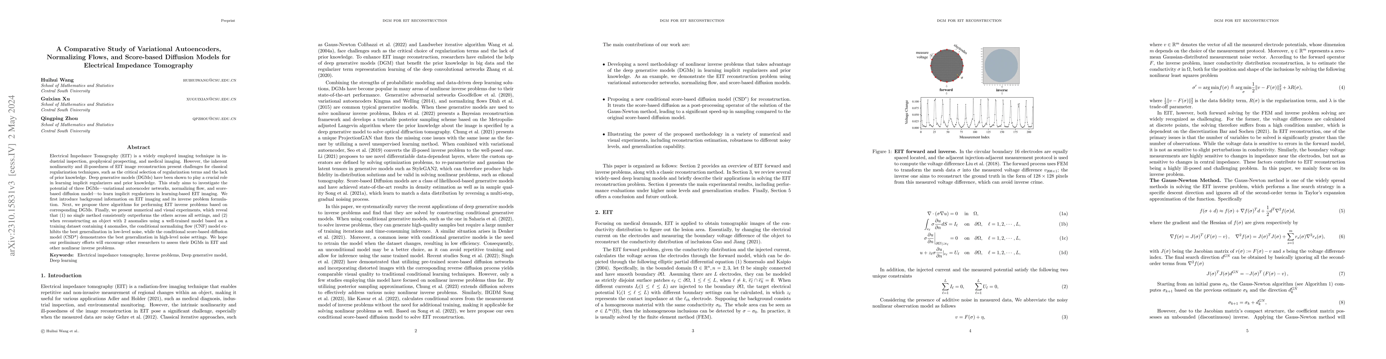 Thumbnail for A Comparative Study of Variational Autoencoders, Normalizing Flows, and
  Score-based Diffusion Models for Electrical Impedance Tomography