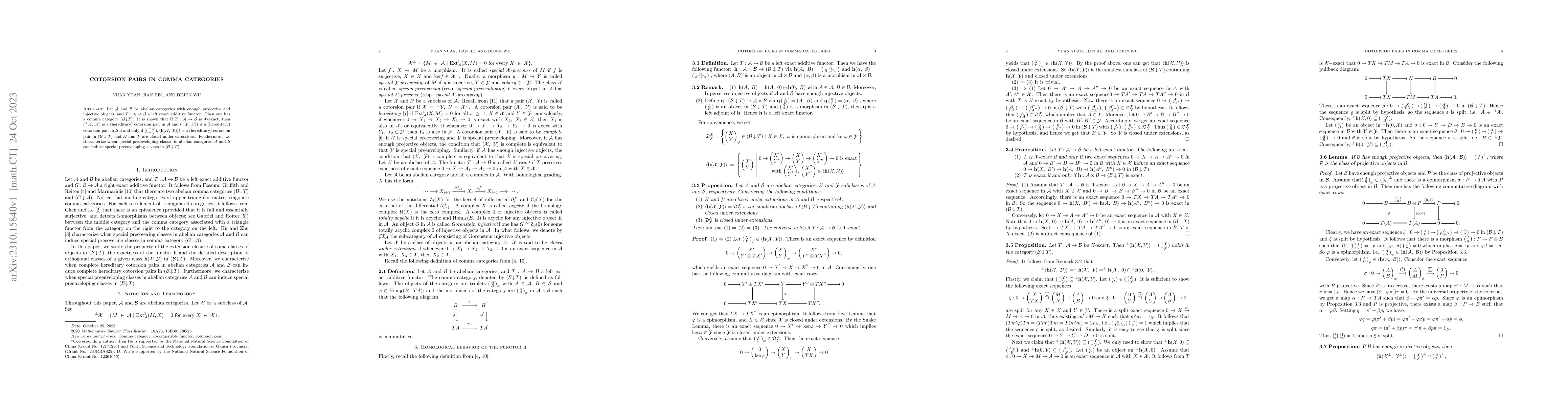 Thumbnail for Cotorsion pairs in comma categories