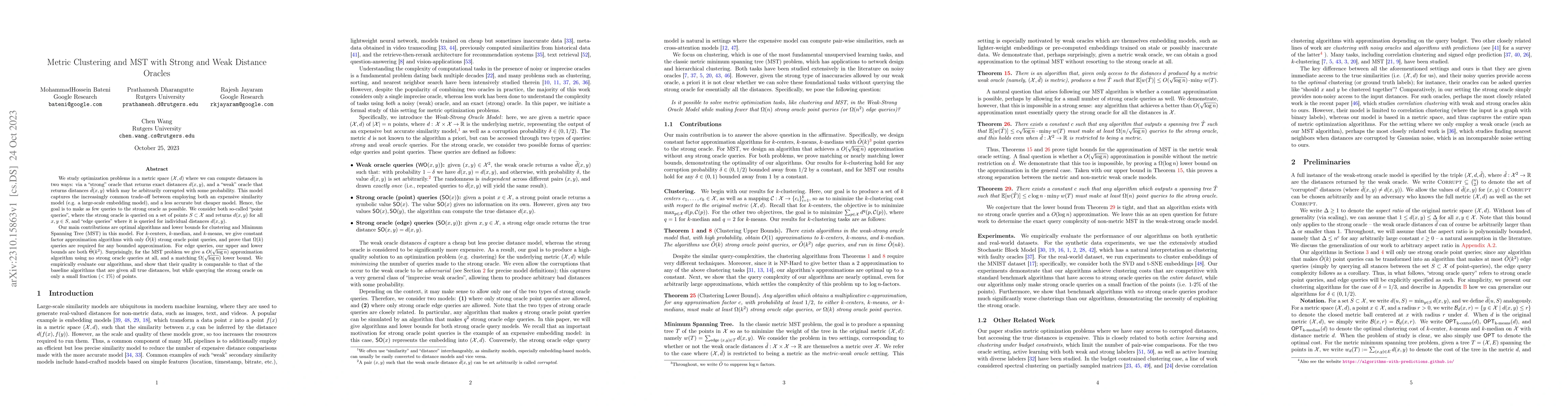 Thumbnail for Metric Clustering and MST with Strong and Weak Distance Oracles