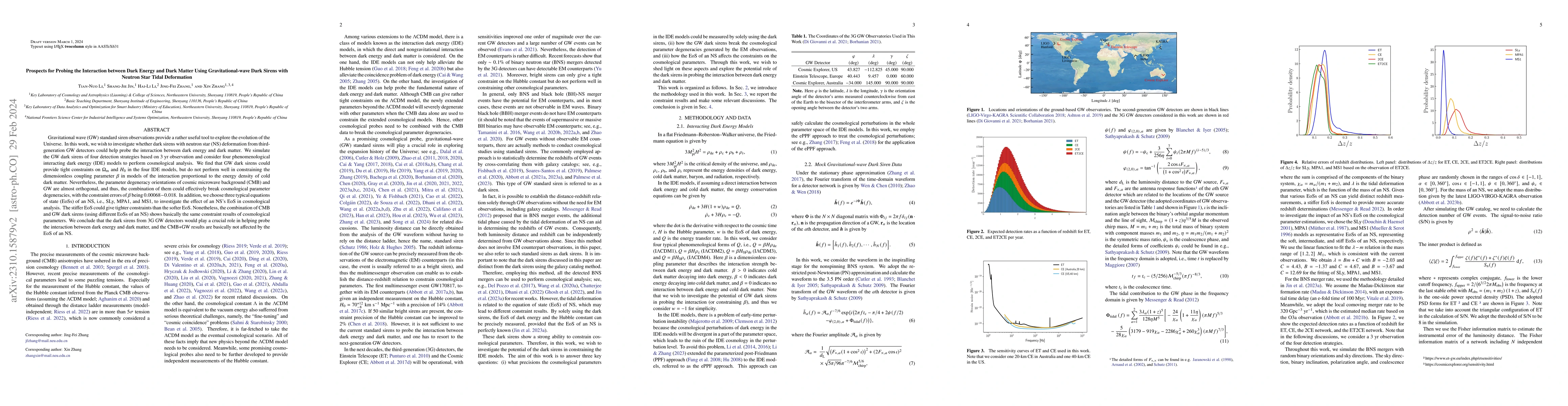 Thumbnail for Prospects for probing the interaction between dark energy and dark
  matter using gravitational-wave dark sirens with neutron star tidal
  deformation