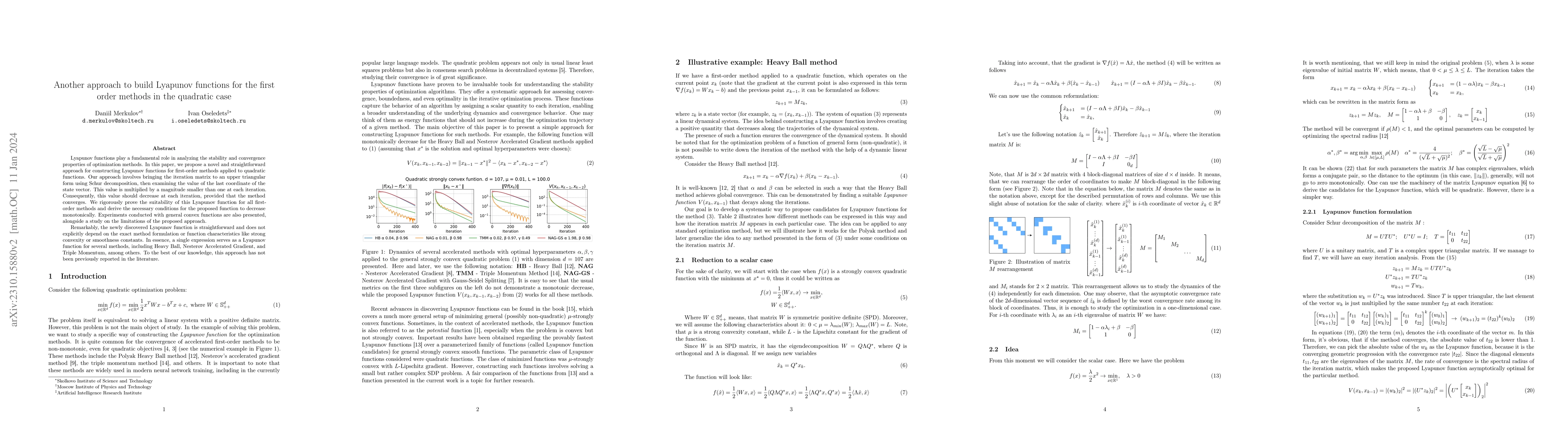 Thumbnail for Another approach to build Lyapunov functions for the first order methods
  in the quadratic case