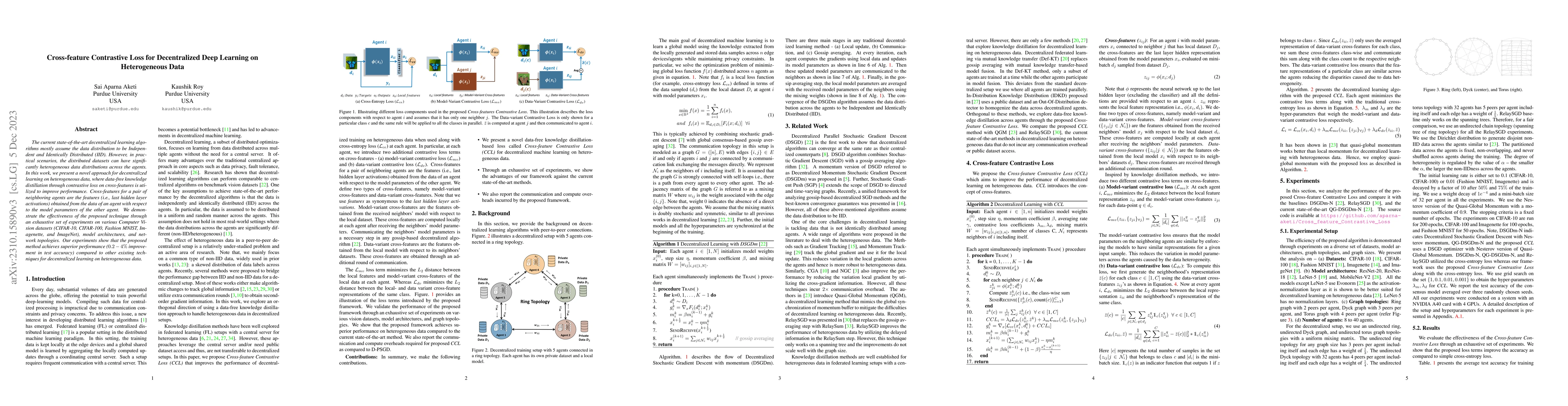 Thumbnail for Cross-feature Contrastive Loss for Decentralized Deep Learning on
  Heterogeneous Data