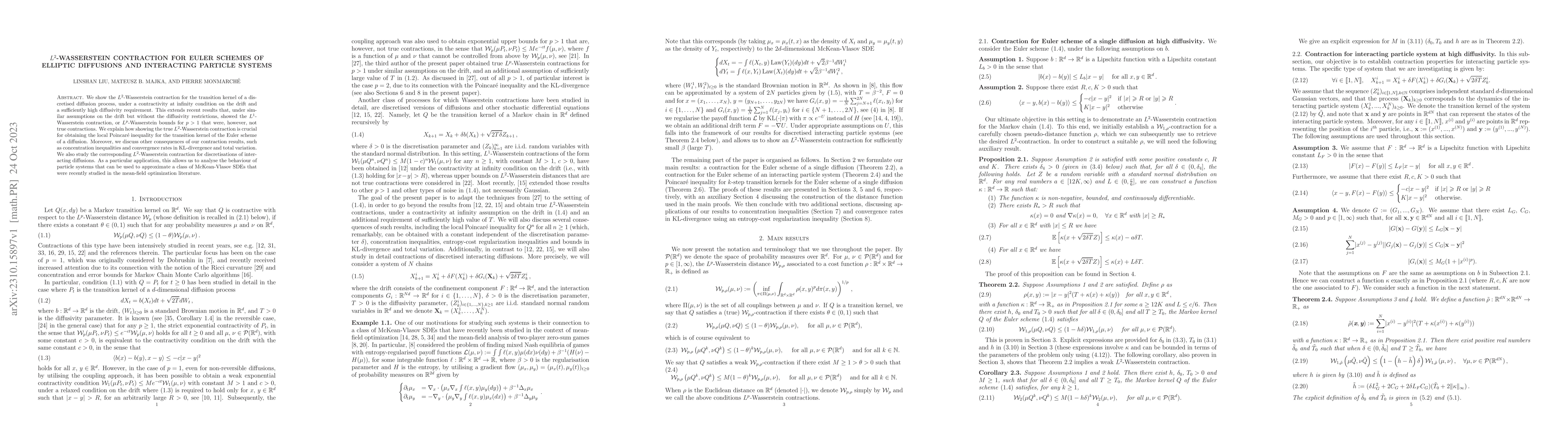 Thumbnail for $L^2$-Wasserstein contraction for Euler schemes of elliptic diffusions
  and interacting particle systems