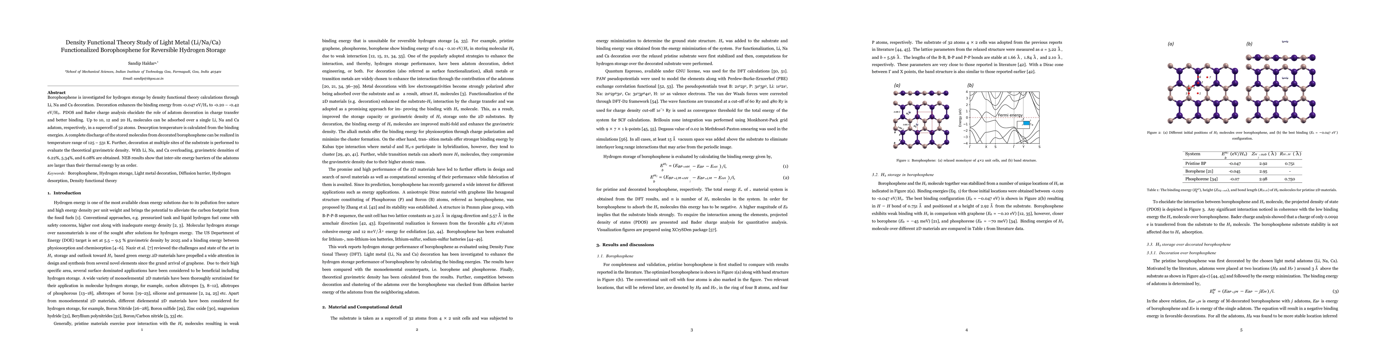 Thumbnail for Density Functional Theory Study of Light Metal (Li/Na/Ca) Functionalized
  Borophosphene for Reversible Hydrogen Storage