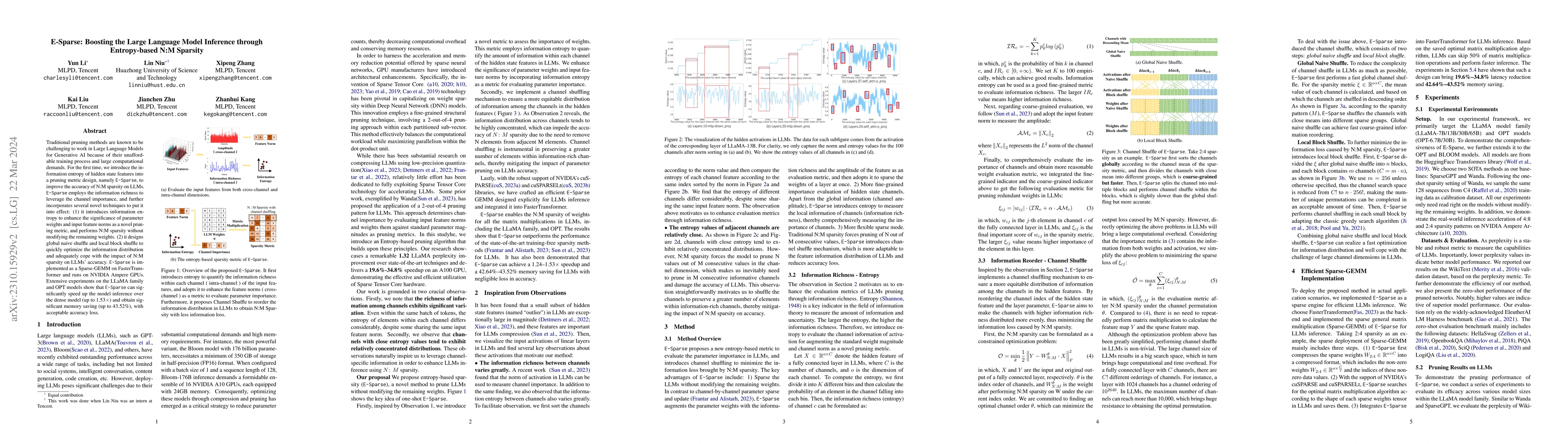 Thumbnail for E-Sparse: Boosting the Large Language Model Inference through
  Entropy-based N:M Sparsity
