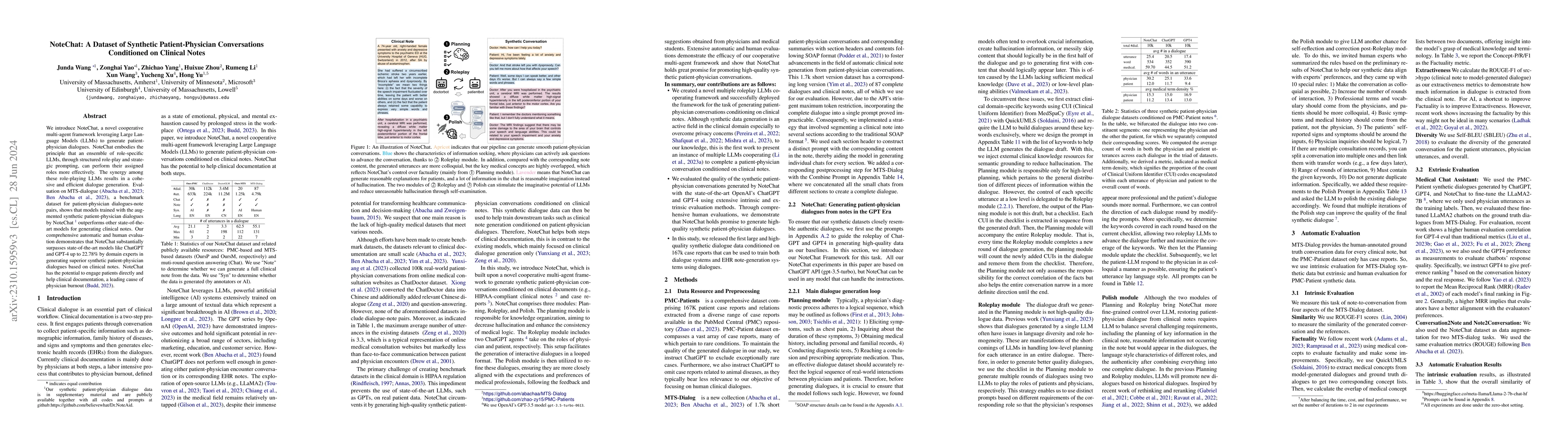 Thumbnail for NoteChat: A Dataset of Synthetic Doctor-Patient Conversations
  Conditioned on Clinical Notes