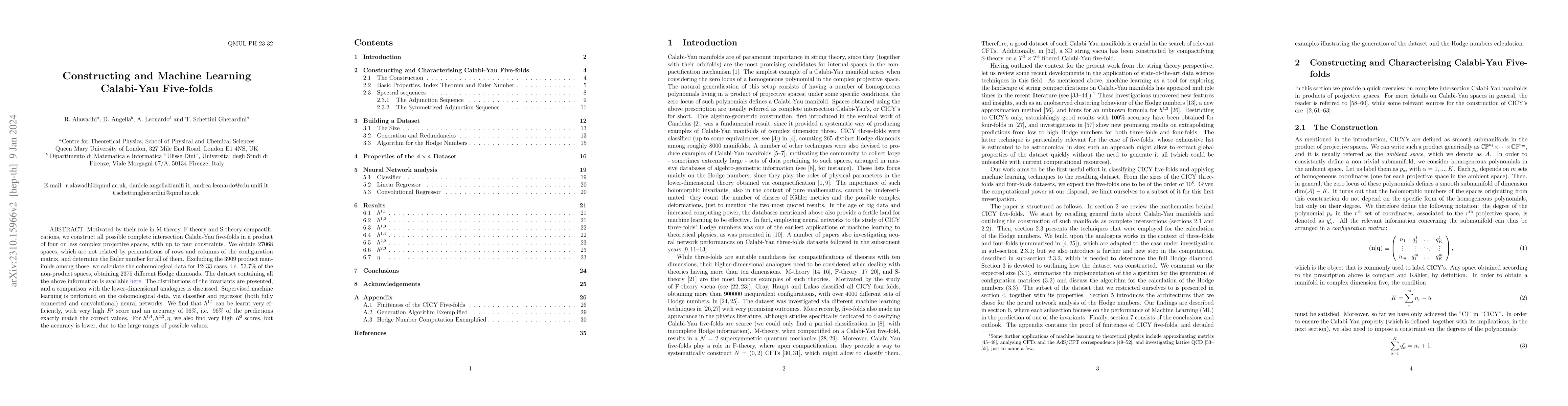 Thumbnail for Constructing and Machine Learning Calabi-Yau Five-folds
